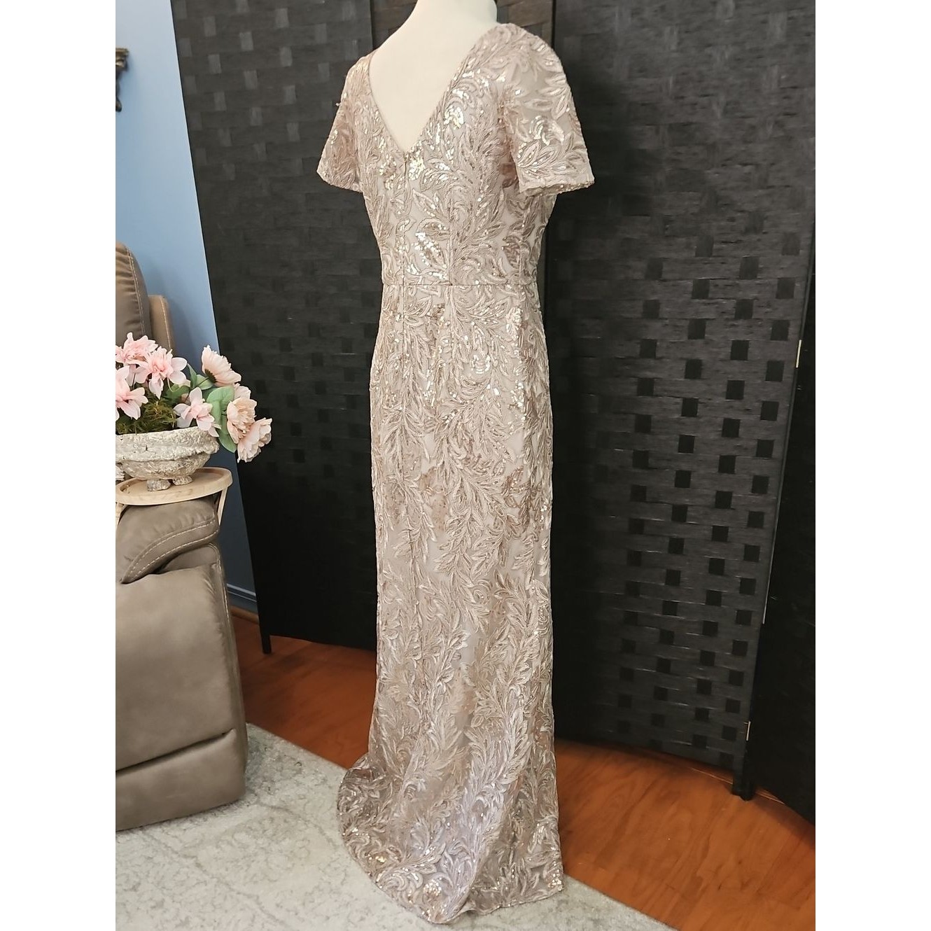 Nwt Alex Evenings Taupe V-Neck Sequined Evening Gown Size 4 — image 8 of 8